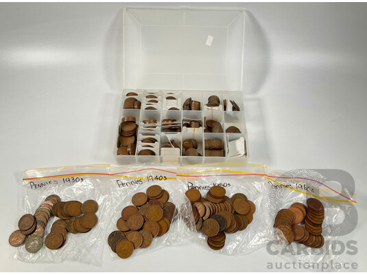 Collection of Australian Pennies and Half Pennies, Examples Spanning 1911 to 1964, Partially Sorted - Approximately 4.5 Kilograms