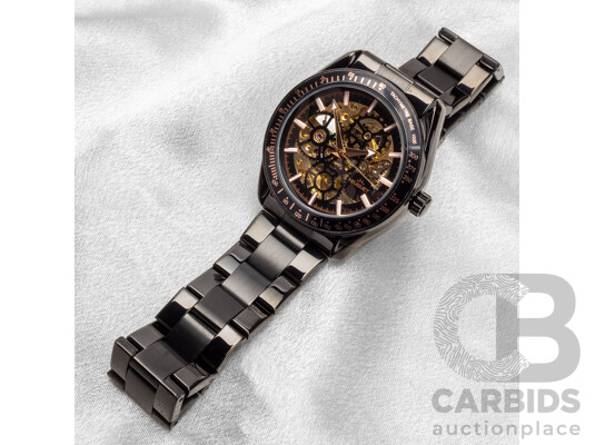 Heuguet HEU103 Automatic Skeleton Mechanical Watch - Black