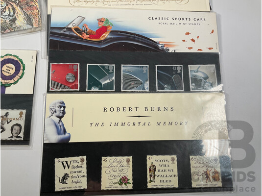 Collection of International Vintage Mint and Vintage Stamps Including Australia, USSR, Yugoslavia, Gibraltar, Indonesia, Burma, United Kingdom, Nauru, Canada, Silk Stamp Scarf, Stanley Gibbons Packs, Reproduction Imperial Korea Stamp Book