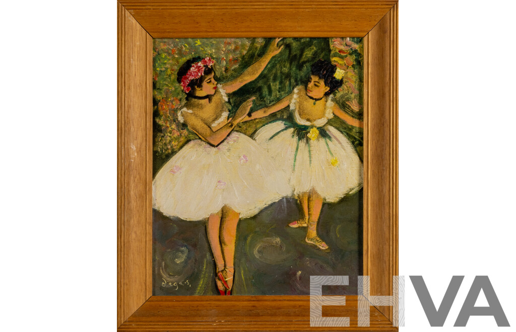 After Edgar Degas, (19/20th Centuries Impressionism, French, 1834-1917), Two Dancers on Stage, Reproduction Canvas-Like Reproduction Colour Print After c1877 Original, 36 x 31 cm (frame)