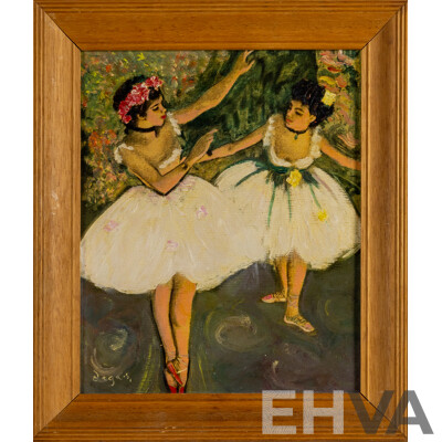 After Edgar Degas, (19/20th Centuries Impressionism, French, 1834-1917), Two Dancers on Stage, Reproduction Canvas-Like Reproduction Colour Print After c1877 Original, 36 x 31 cm (frame)
