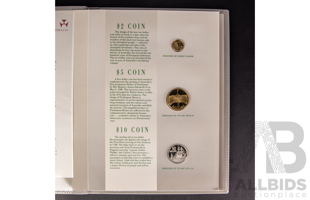 Australian RAM 1988 Bicentennial Coin and Note Collection Folder, Includes Silver Ten Dollar Coin and Commemorative Ten Dollar Note