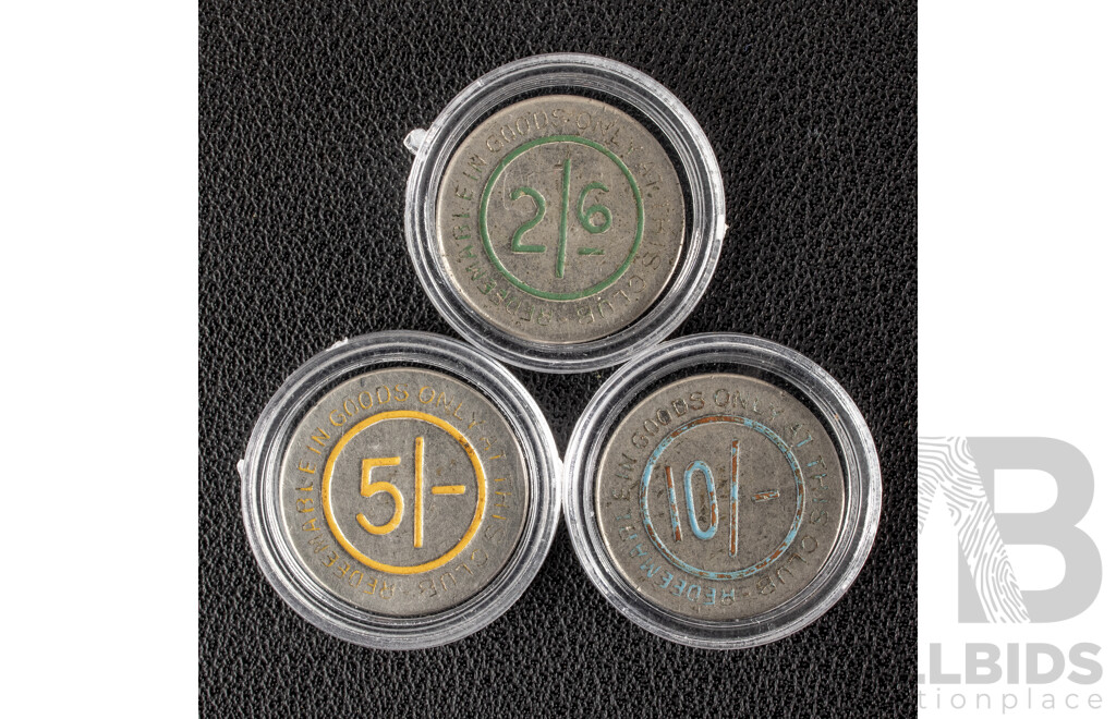 Three Australian Charles Shelly Tokens Including Ten Shillings, Five Shillings, Two Shilling Sixpence