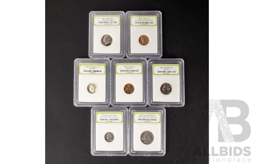 Collection of USA 1960's High Grade Coins Including 1968 Quarter, 1966/1968 Ten Cents, 1964/1966 Five Cents, 1965/1966 One Cents