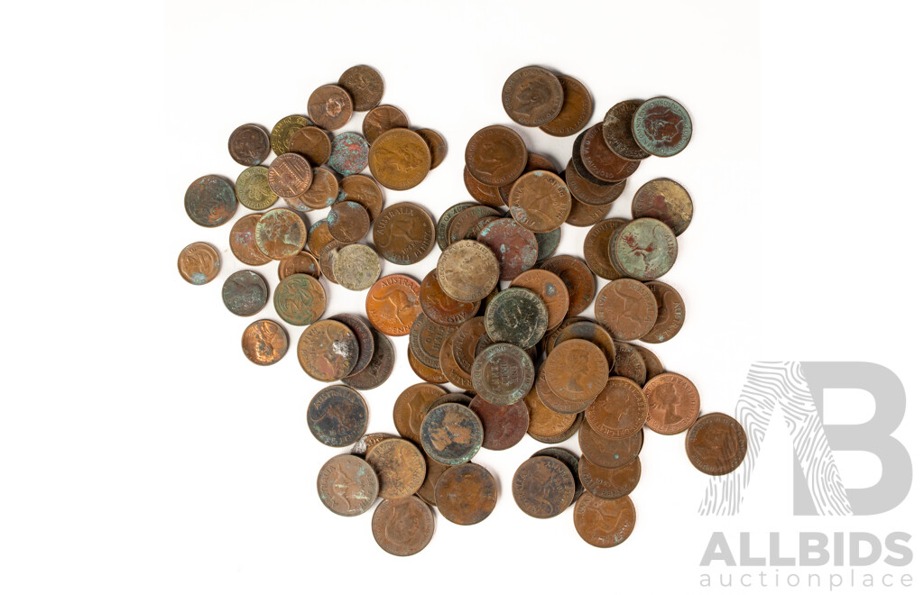 Collection of Australian KGV/KGVI/QE2 Half Pennies, Examples Spanning 1919 to 1963 with International Copper Coins