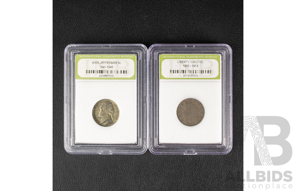 USA 1943 Jefferson War Time Five Cents, 1899 Liberty V Nickle