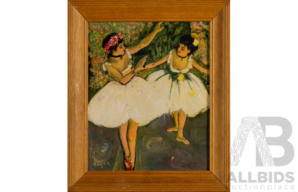 After Edgar Degas, (19/20th Centuries Impressionism, French, 1834-1917), Two Dancers on Stage, Reproduction Canvas-Like Reproduction Colour Print After c1877 Original, 36 x 31 cm (frame)