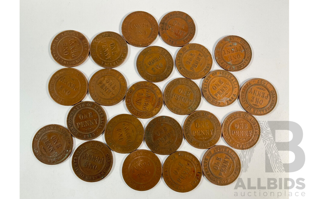 Collection of Australian KGV Pennies Spanning 1911 to 1936 Including 1917I
