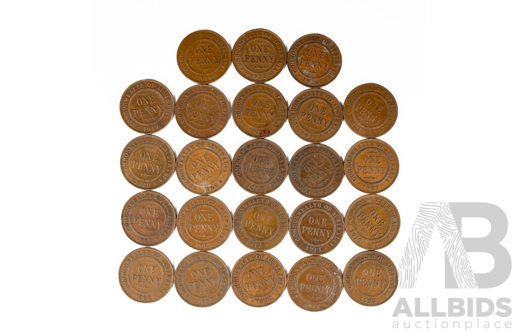 Collection of Australian KGV Pennies Spanning 1911 to 1936 Including 1917I