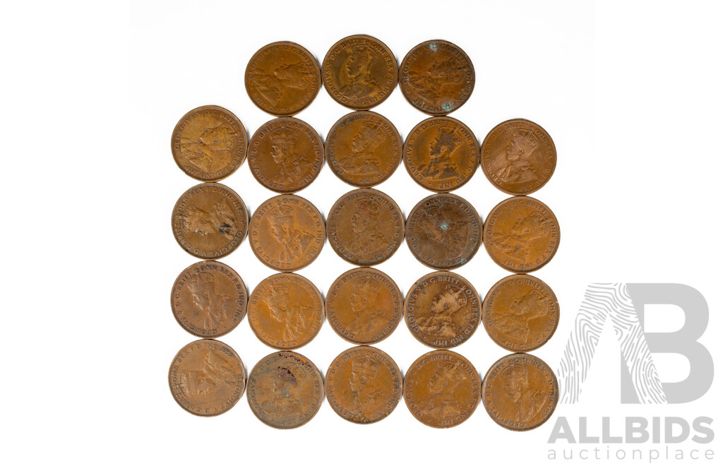 Collection of Australian KGV Pennies Spanning 1911 to 1936 Including 1917I
