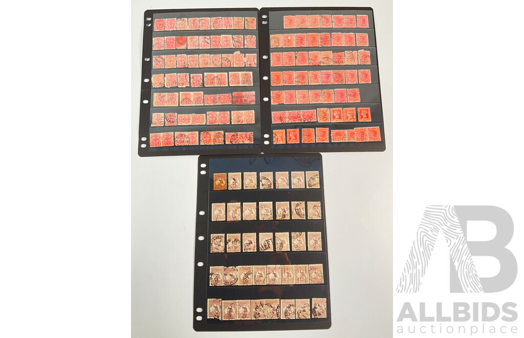 Collection of Australian 1900's-1910's State Stamps Including Victoria QV Head One Penny, Kangaroo on Map Two Shillings, New South Wales One Penny