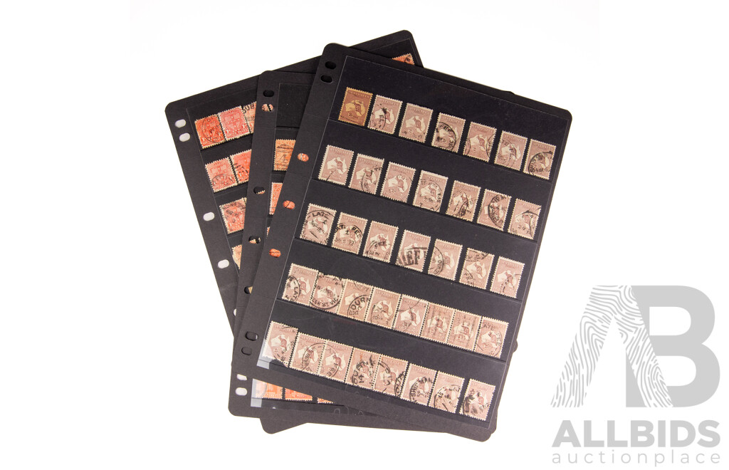 Collection of Australian 1900's-1910's State Stamps Including Victoria QV Head One Penny, Kangaroo on Map Two Shillings, New South Wales One Penny