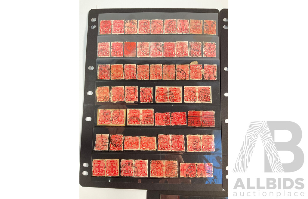 Collection of Australian 1900's-1910's State Stamps Including Victoria QV Head One Penny, Kangaroo on Map Two Shillings, New South Wales One Penny