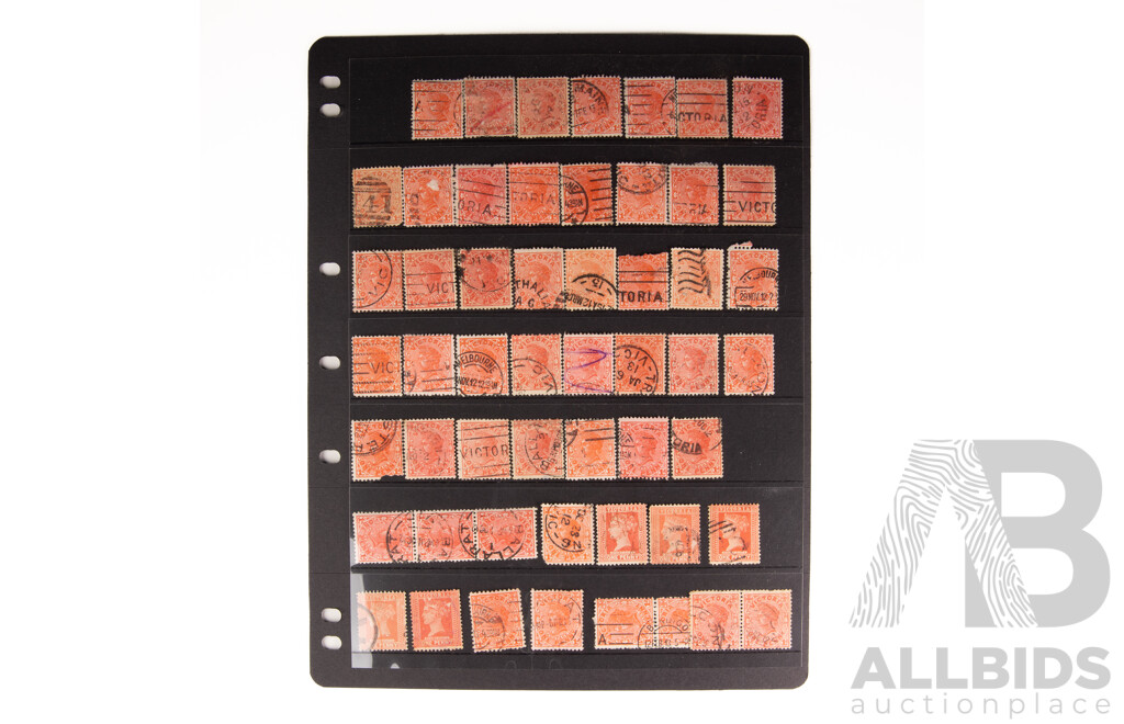 Collection of Australian 1900's-1910's State Stamps Including Victoria QV Head One Penny, Kangaroo on Map Two Shillings, New South Wales One Penny