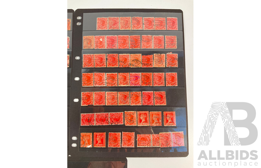 Collection of Australian 1900's-1910's State Stamps Including Victoria QV Head One Penny, Kangaroo on Map Two Shillings, New South Wales One Penny