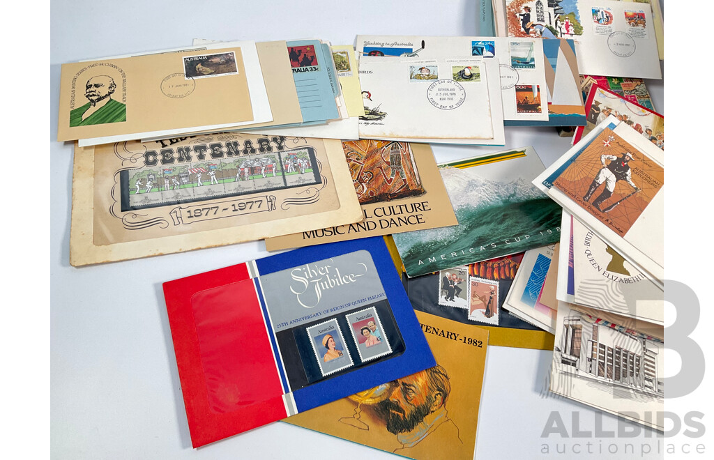 Collection of Australian Mint Stamps, Packs and First Day Covers Including Mint Predecimal Blocks, Mint Antarctic Territory Sheets, 1970's and 80's Stamp Packs Including America's Cup........