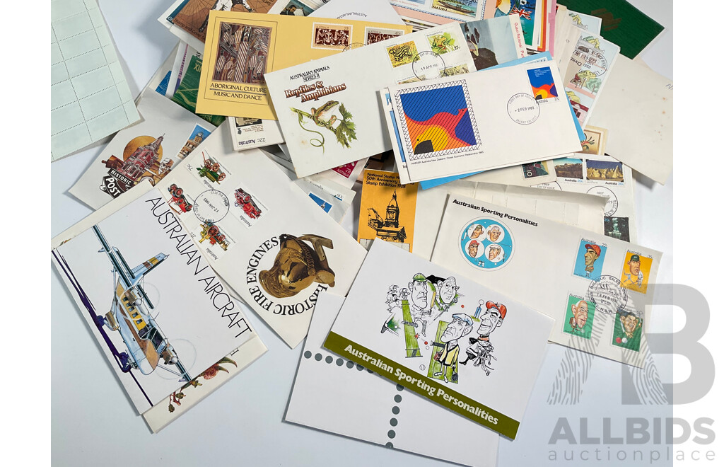 Collection of Australian Mint Stamps, Packs and First Day Covers Including Mint Predecimal Blocks, Mint Antarctic Territory Sheets, 1970's and 80's Stamp Packs Including America's Cup........