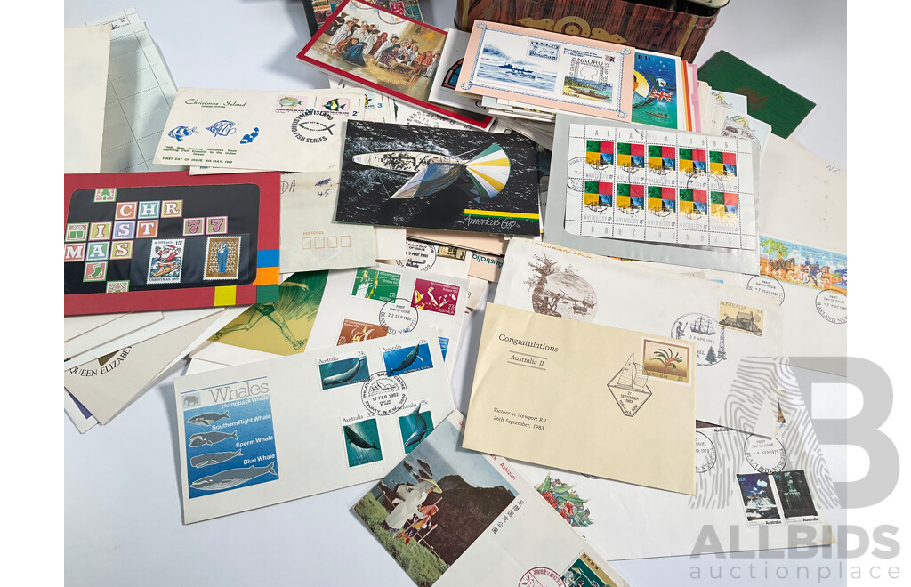 Collection of Australian Mint Stamps, Packs and First Day Covers Including Mint Predecimal Blocks, Mint Antarctic Territory Sheets, 1970's and 80's Stamp Packs Including America's Cup........