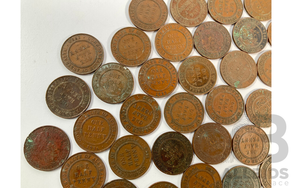 Collection of Australian KGV Half Pennies Including 1911, 1912, 1913, 1914, 1916, 1917I, 1919, 1920, 1921, 1922, 1926, 1932, 1933, 1934, 1935, 1936