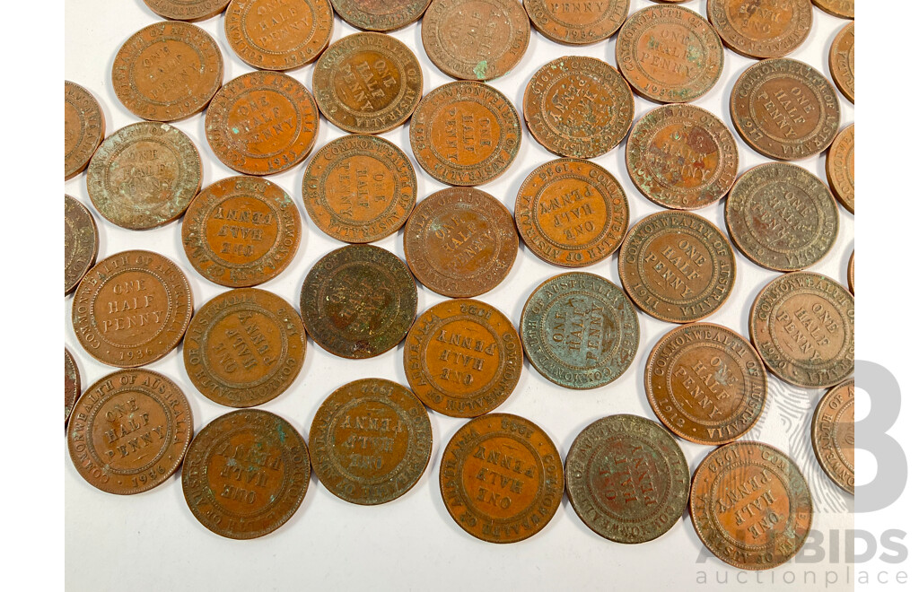 Collection of Australian KGV Half Pennies Including 1911, 1912, 1913, 1914, 1916, 1917I, 1919, 1920, 1921, 1922, 1926, 1932, 1933, 1934, 1935, 1936