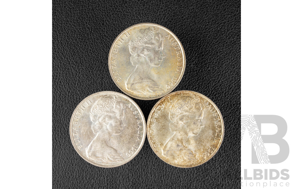 Three Australian 1966 Round Silver Fifty Cent Coins .800