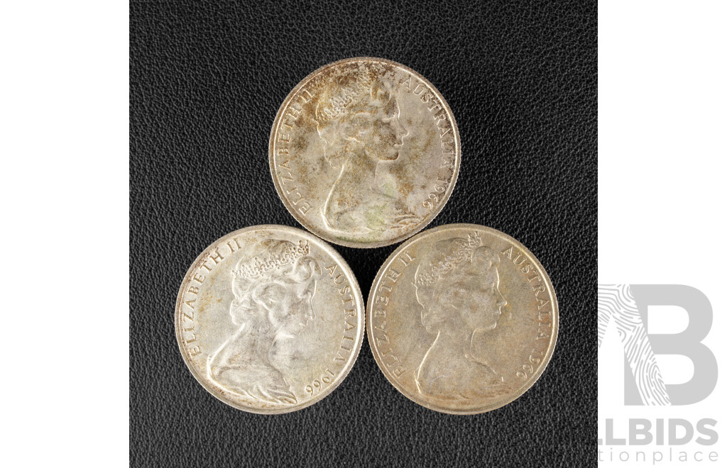Three Australian 1966 Round Silver Fifty Cent Coins .800