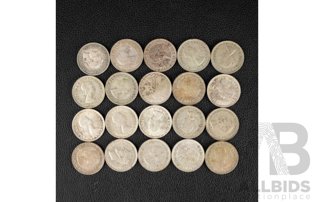 Twenty Australian KGVI/QE2 Silver Sixpence Spanning 1948 to 1963 .500