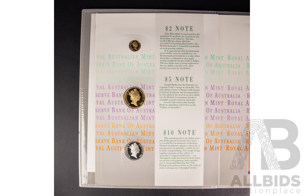 Australian RAM 1988 Bicentennial Coin and Note Collection Folder, Includes Silver Ten Dollar Coin and Commemorative Ten Dollar Note