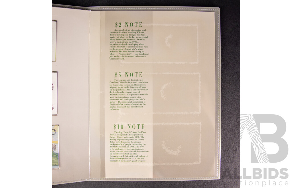 Australian RAM 1988 Bicentennial Coin and Note Collection Folder, Includes Silver Ten Dollar Coin and Commemorative Ten Dollar Note