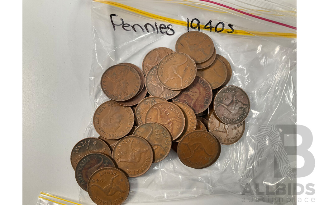 Collection of Australian Pennies and Half Pennies, Examples Spanning 1911 to 1964, Partially Sorted - Approximately 4.5 Kilograms