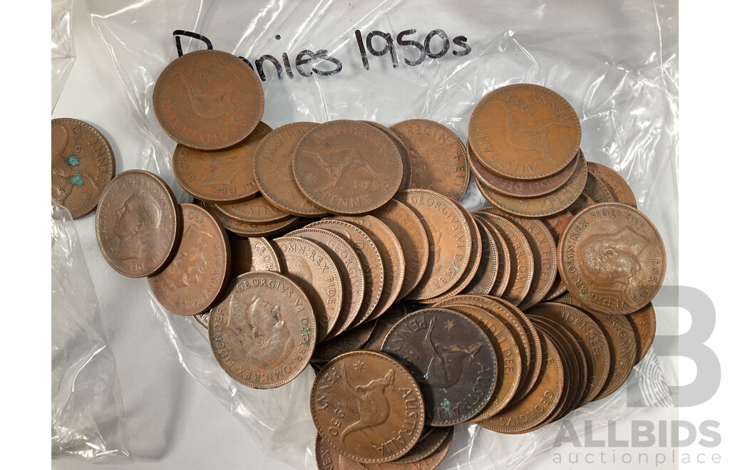 Collection of Australian Pennies and Half Pennies, Examples Spanning 1911 to 1964, Partially Sorted - Approximately 4.5 Kilograms