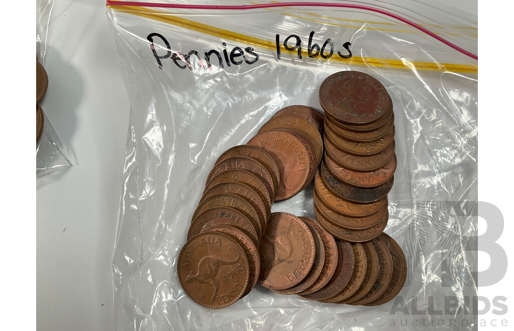 Collection of Australian Pennies and Half Pennies, Examples Spanning 1911 to 1964, Partially Sorted - Approximately 4.5 Kilograms