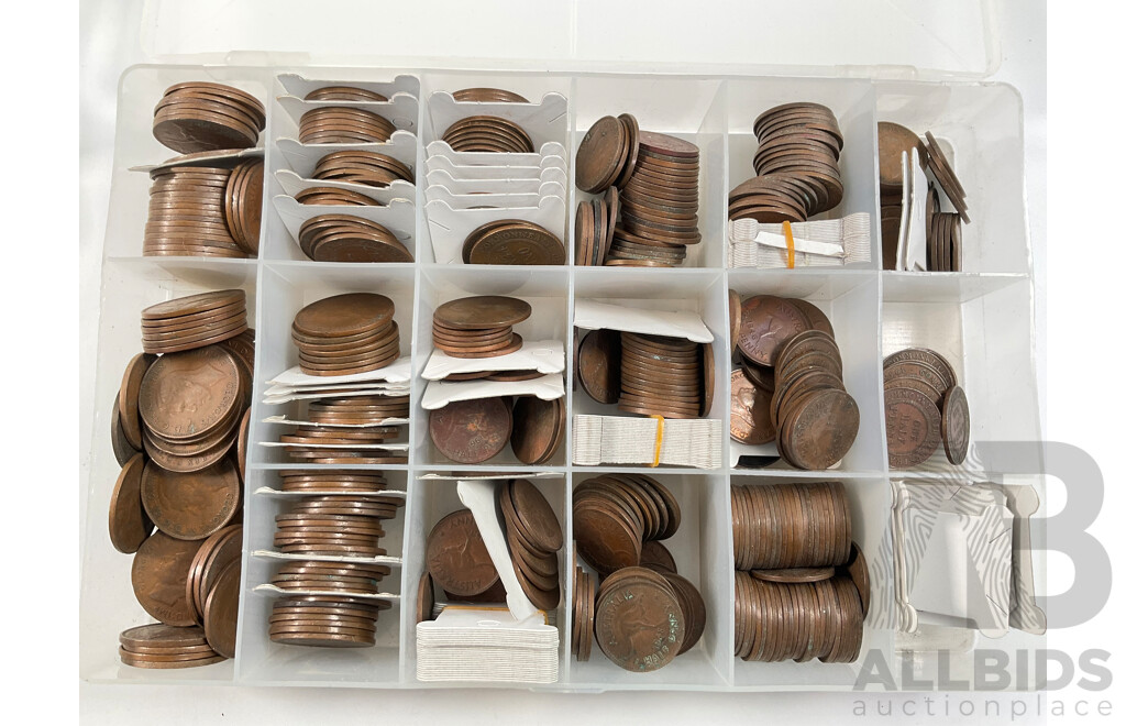 Collection of Australian Pennies and Half Pennies, Examples Spanning 1911 to 1964, Partially Sorted - Approximately 4.5 Kilograms