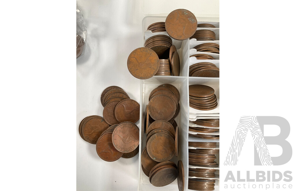 Collection of Australian Pennies and Half Pennies, Examples Spanning 1911 to 1964, Partially Sorted - Approximately 4.5 Kilograms