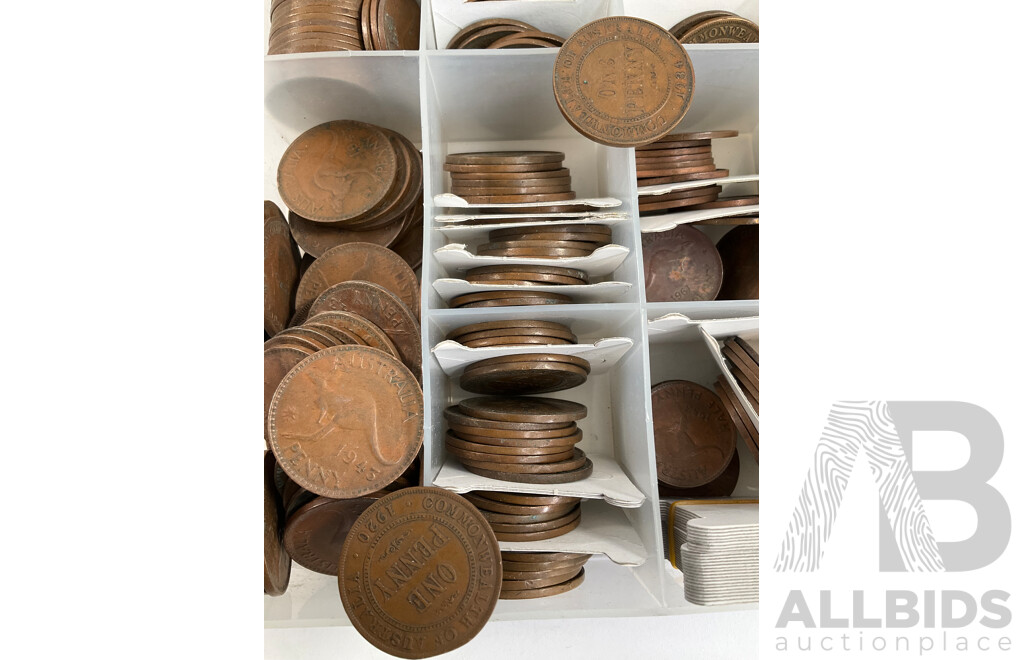 Collection of Australian Pennies and Half Pennies, Examples Spanning 1911 to 1964, Partially Sorted - Approximately 4.5 Kilograms