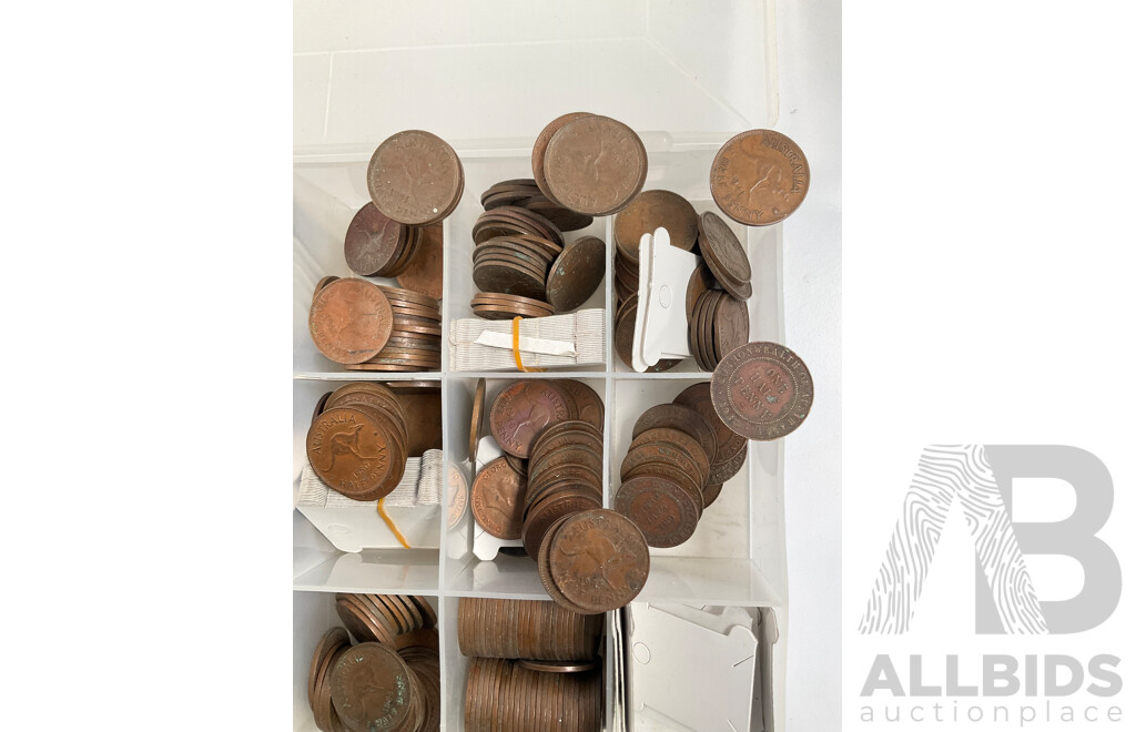 Collection of Australian Pennies and Half Pennies, Examples Spanning 1911 to 1964, Partially Sorted - Approximately 4.5 Kilograms
