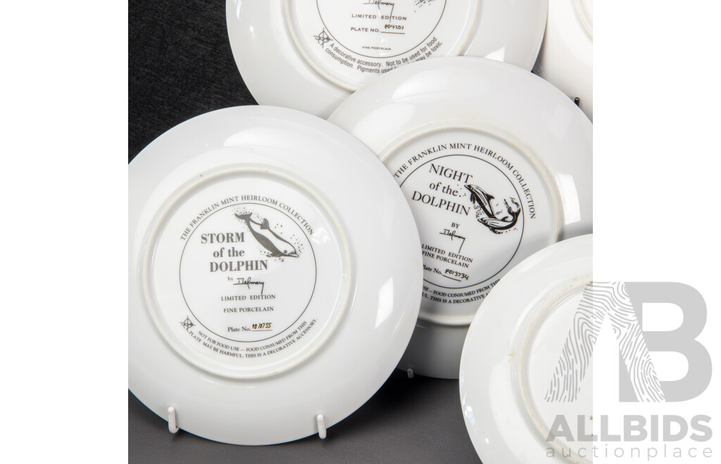 Collection of Eight Display Plates Including Royal Copenhagen 1966 Blackbird at Christmas, Franklin Mint Dolphins and Tiger, Bradford Exchange