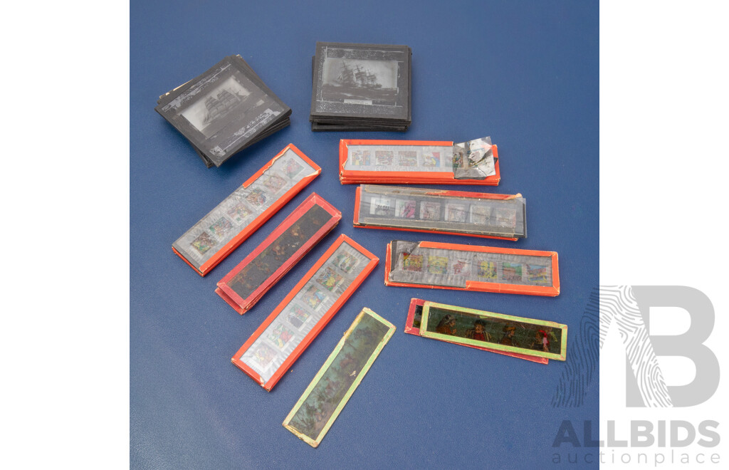 Austral Lantern Plates Depicting Images of Ships and Collection of Lantern Slide Pictures Including The Big Bad Wolf, Snow White and the Seven Dwarfs, The Pied Piper, The Night Before Christmas