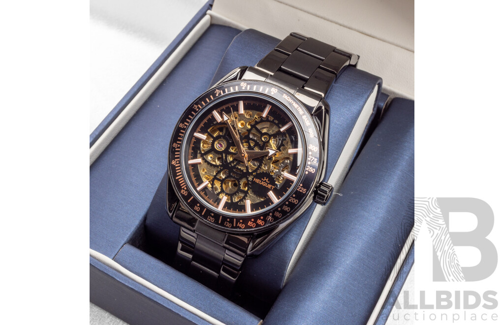 Heuguet HEU103 Automatic Skeleton Mechanical Watch - Black