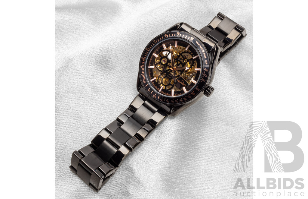 Heuguet HEU103 Automatic Skeleton Mechanical Watch - Black