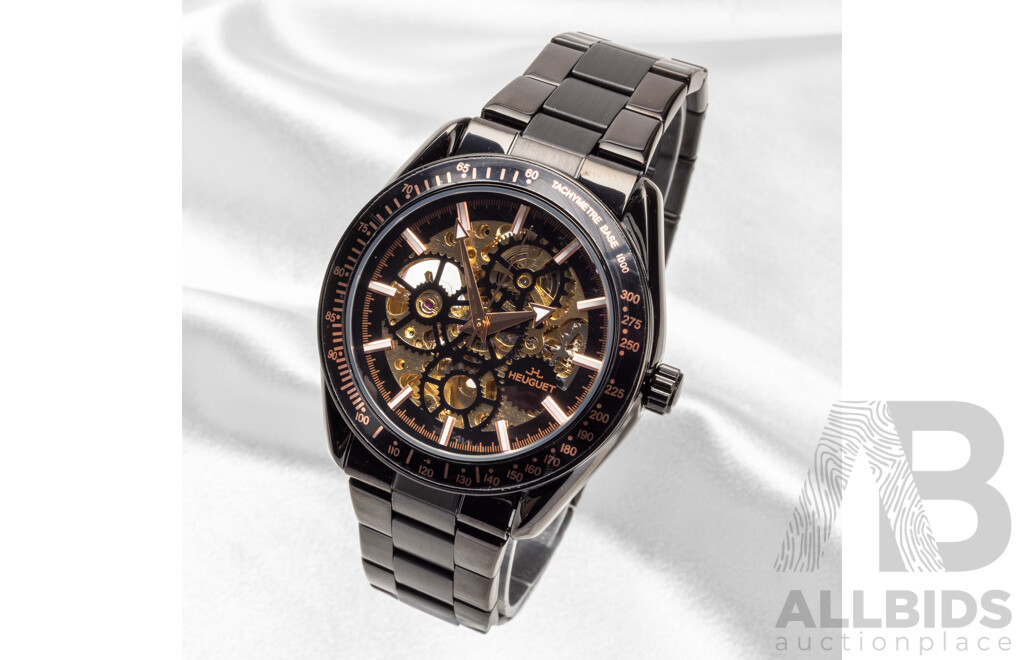 Heuguet HEU103 Automatic Skeleton Mechanical Watch - Black