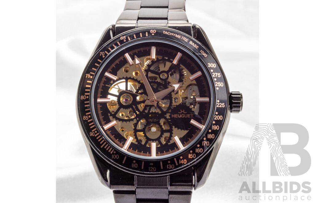 Heuguet HEU103 Automatic Skeleton Mechanical Watch - Black