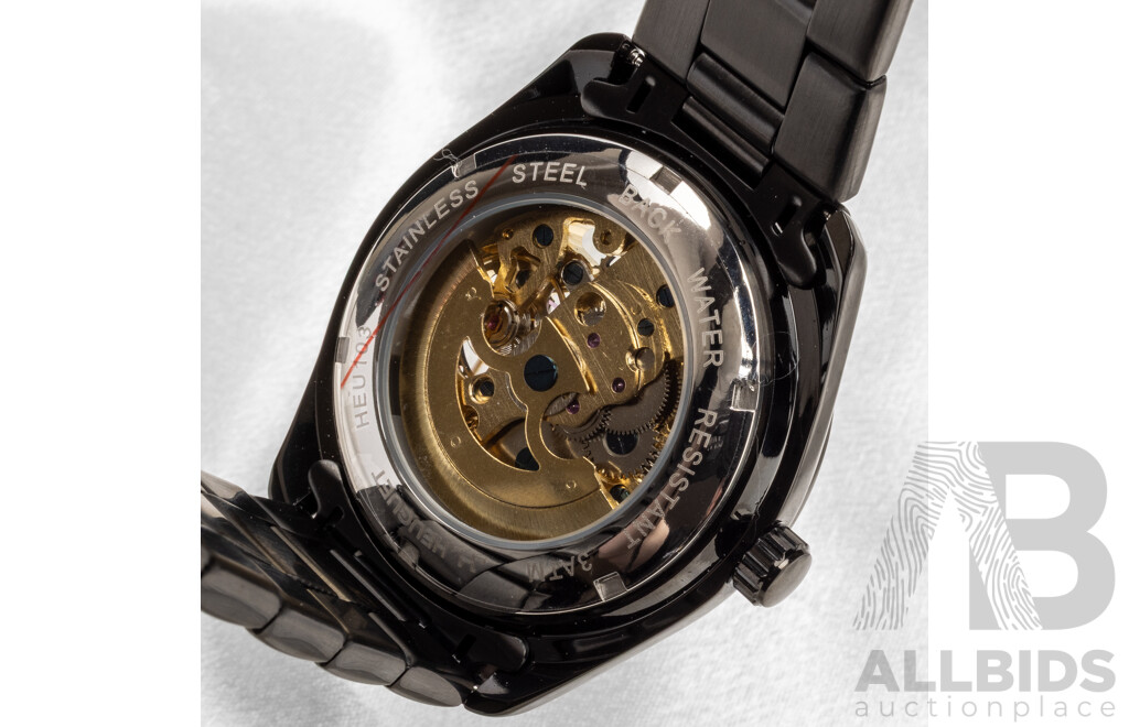 Heuguet HEU103 Automatic Skeleton Mechanical Watch - Black