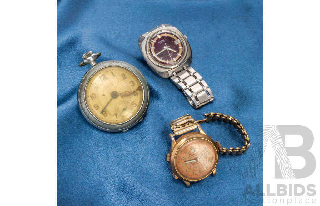 Vintage Watches: Seiko Automatic, Ermiro & Solara - Lot of 3