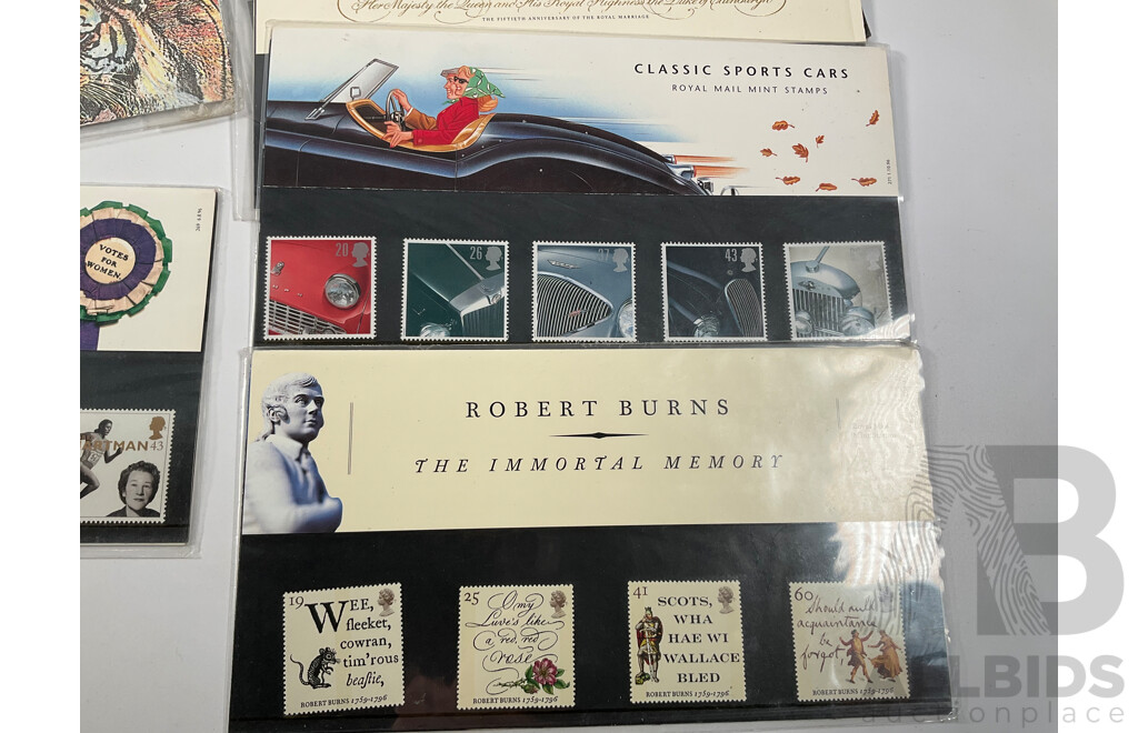 Collection of International Vintage Mint and Vintage Stamps Including Australia, USSR, Yugoslavia, Gibraltar, Indonesia, Burma, United Kingdom, Nauru, Canada, Silk Stamp Scarf, Stanley Gibbons Packs, Reproduction Imperial Korea Stamp Book