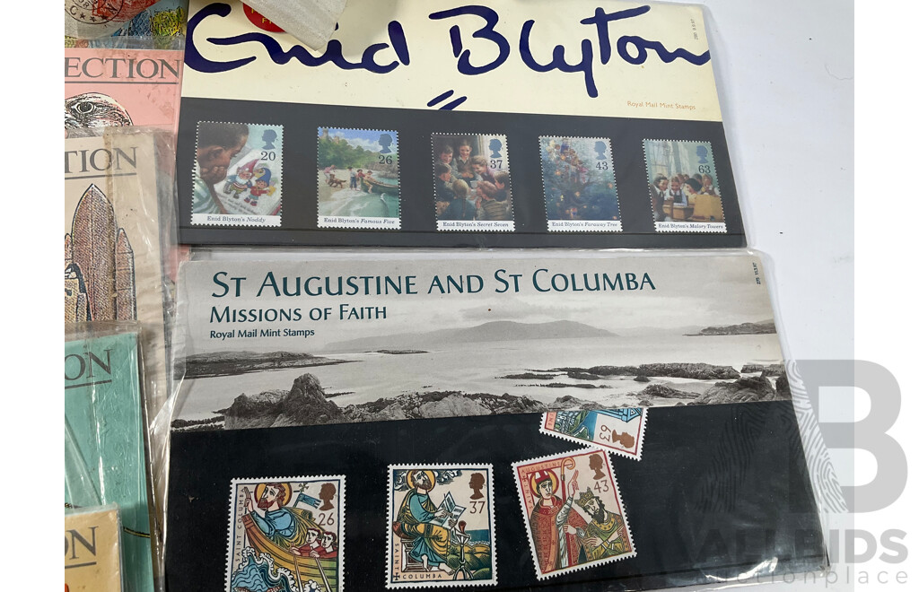 Collection of International Vintage Mint and Vintage Stamps Including Australia, USSR, Yugoslavia, Gibraltar, Indonesia, Burma, United Kingdom, Nauru, Canada, Silk Stamp Scarf, Stanley Gibbons Packs, Reproduction Imperial Korea Stamp Book