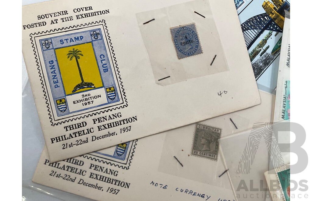 Collection of International Vintage Mint and Vintage Stamps Including Australia, USSR, Yugoslavia, Gibraltar, Indonesia, Burma, United Kingdom, Nauru, Canada, Silk Stamp Scarf, Stanley Gibbons Packs, Reproduction Imperial Korea Stamp Book