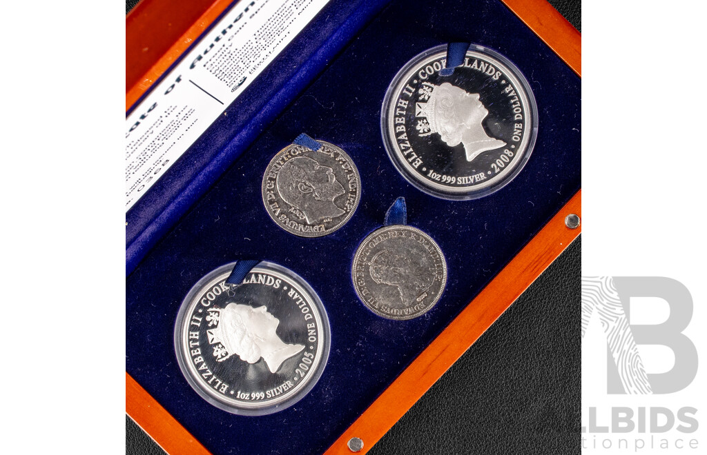 Cook Islands Perth Mint 2005/2008 Silver Proof One Dollar Coins, the 1909-1910 Australian Florin Centenary Collection .999
