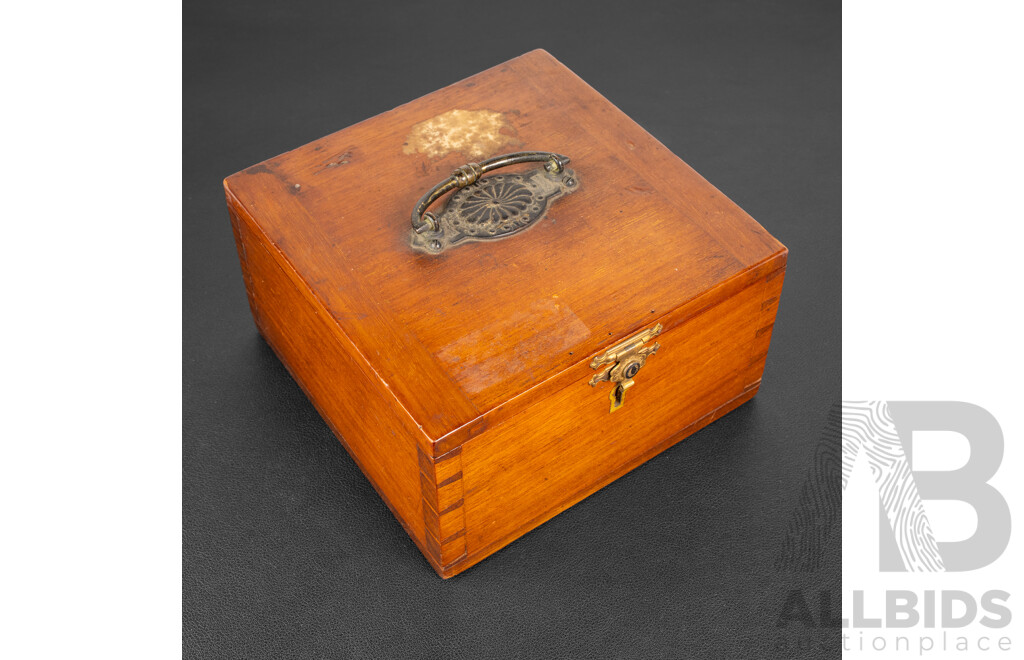 Timber Coin Display Box with Collection of Souvenir and Replica Coins and Tokens Including False Shekels, Declaration of War by the Alliance of England and Spain Token and More