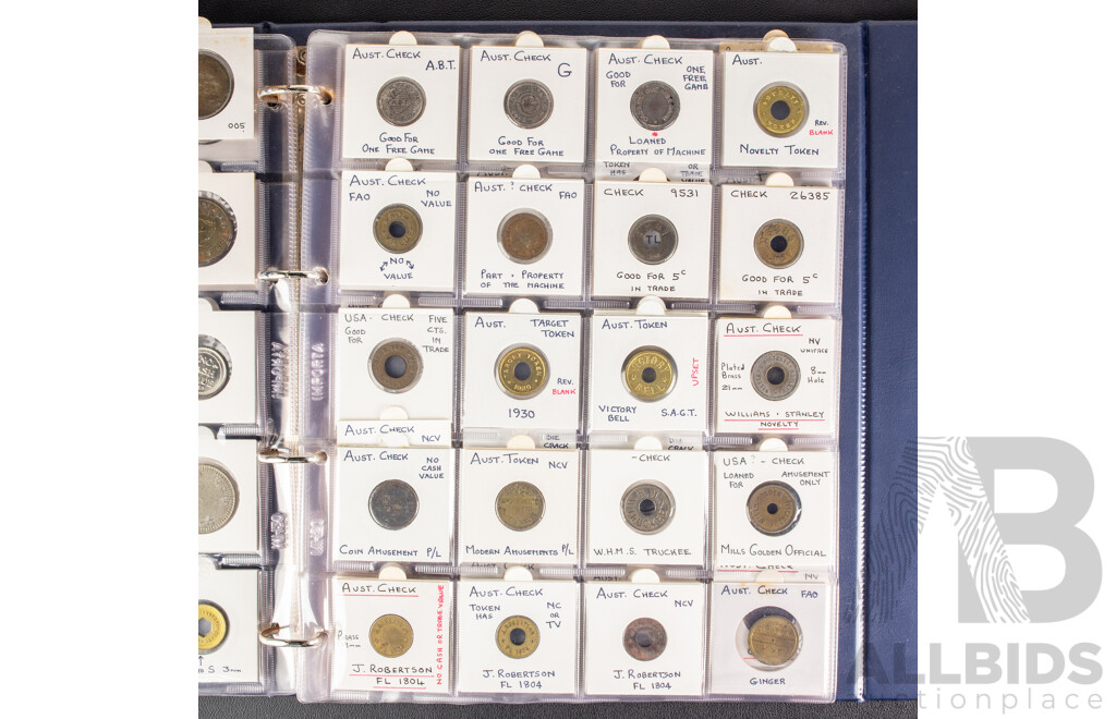 Album of Vintage Australian Car Wash, Gaming Machine and Amusement Tokens Including Caltex, Amoco, Mobile, Atlas and More -  Approximately 230
